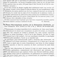 0169 - Page 103 - Analyses. Neurologie. Études spéciales. Cerveau. De la formation intracérébrale d'os nouveau au contact d'esquilles mortes incluses, par R. Leriche et A. Policard. Bulletin de la Société de chirurgie de Paris... / La forme narcoleptique tardive de la commotion cérébrale, par Jean Lhermitte. Paris médical...