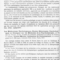 0364 - Page 292 - Analyses. Psychiatrie. Études générales. Bibliographie. Les maladies de l'esprit et les asthénies, par Albert Deschamps... Librairie Félix Alcan, Paris, 1919 / Les médications psychologiques. Études historiques, psychologiques et cliniques sur les méthodes de la psychothérapie, par le Docteur Pierre Janet..., l'action morale, l'utilisation de l'automatisme... Librairie Félix Alcan, Paris, 1919