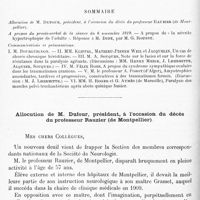 0428 - Page 352 - Société de neurologie de Paris. Séance du 15 avril 1920. Sommaire / Allocution de M. Dufour, président, à l'occasion du décès du Professeur Rauzier (de Montpellier)