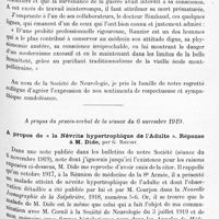 0429 - Page 353 - Société de neurologie de Paris. Séance du 15 avril 1920. Allocution de M. Dufour, président, à l'occasion du décès du Professeur Rauzier (de Montpellier) / A propos du procès-verbal de la séance du 6 novembre 1919. A propos de « la Névrite hypertrophique de l'adulte ». Réponse à M. Dide, par G. Roussy