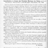 0470 - Page 394 - Analyses. Neurologie. Études spéciales. Moelle. Étude par la méthode graphique des réflexes tendineux dans le tabes, par Georges Guillain, J.-A. Barré et A. Strohl. Bulletins et mémoires de la Société Médicale des hôpitaux de Paris... / Tabes conjugal, par Tom Bentley Throckmorton... Journal of the American medical Association... / Contribution à l'étude des troubles mentaux du tabes, par Lucie Bouderlique. Thèse de Paris..., 1916 / Constatations histopathologiques dans deux cas de dégénération combinée subaiguë de la moelle, par G.-B. Hassin... Medical Record...