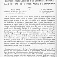 0504 - Page 428 - Mémoires originaux. Neurologie. II. Examen histologique des centres nerveux dans un cas de chorée aiguë de sydenham, par Pierre Marie... et C. Trétiakoff...