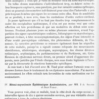 0546 - Page 470 - Société de neurologie de Paris. Séance du 6 mai 1920. Communications et présentations. III. Parkinsonnisme et Parkinson, reliquats d'encéphalite épidémique, par MM. J.-A. Sicard et J. Paraf / IV. Hémi-myoclonie épidémique ambulatoire, par MM. J.-A. Sicard et Jean Paraf