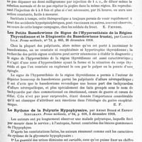 0557 - Page 481 - Analyses. Neurologie. Études spéciales. Glandes à sécrétion interne. L'hypocrinie surrénalienne aux armées. Étude particulière de ses rapports avec l'immunisation antityphique, par A. Satre. Archives de Médecine et de Pharmacie militaires... / Les petits basedowiens (le signe de l'hyperesthésie de la région thyroïdienne et le diagnostic du basedowisme fruste), par Camille Lian. Presse médicale... / Le rythme de la polyurie hypophysaire, par André Bergé et Ernest Schulmann. Presse médicale...