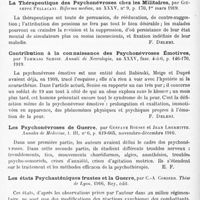 0568 - Page 492 - Analyses. Neurologie. Études spéciales. Névroses. La pathogenèse des psychonévroses des combattants, par Giuseppe Pellacani. Riforma medica... / La thérapeutique des psychonévroses chez les militaires, par Giuseppe Pellacani. Riforma medica... / Contribution à la connaissance des psychonévroses émotives, par Tommaso Senise. Annali di Nevrologia... / Les psychonévroses de guerre, par Gustave Roussy et Jean Lhermitte. Annales de médecine... / Les états psychasténiques frustes et la guerre, par C.-A. Cordier. Thèse de Lyon, 1916...