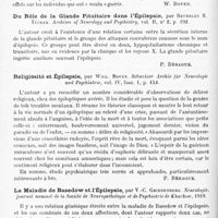0570 - Page 494 - Analyses. Neurologie. Études spéciales. Névroses. L'hystérie chez les internés de guerre en Suisse, par A. Repond. Arch. suisses de neurol. et de psych... / Du rôle de la glande pituitaire dans l'épilepsie, par Beverley R. Tucker. Archives of Neurology and Psychiatry... / Religiosité et épilepsie, par Will. Boven. Schweizer Archiv für Neurologie und Psychiatrie... / La maladie de basedow et l'épilepsie, par V.-C. Griedenberg. Neurologie, journal mensuel de la Société de neuropathologie et de psychiatrie de Kharkow... / Études sur l'hystérie, par A.-F. Hurst. Seale Hayne Neurological Studies...