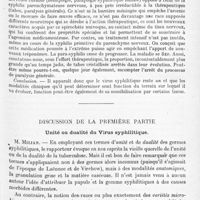0697 - Page 619 - Société de neurologie de Paris. Réunion neurologique annuelle (9-10 juillet 1920). Vendredi 9 juillet. Séance du matin. Rapport de M. J.-A. Sicard. Syphilis nerveuse et son traitement. Première partie. Unité ou pluralité des germes syphilitiques. - Hypothèse d'un virus neurotrope. - La doctrine de l'unité doit être maintenue / Discussion de la première partie