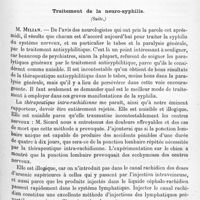 0779 - Page 701 - Société de neurologie de Paris. Réunion neurologique annuelle (9-10 juillet 1920). Samedi 10 juillet. Séance de l'après-midi. Traitement de la neuro-syphilis (suite)