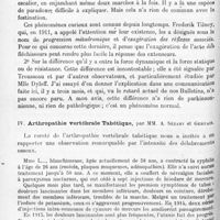 0836 - Page 758 - Société de neurologie de Paris. Séance du 1er juillet 1920. Communications et présentations. III. Syndromes parkinsonniens par lésions en foyer du mésocéphale, par M. J. Tinel / IV. Arthrophie vertébrale tabétique, par MM. A. Sézary et Gervais