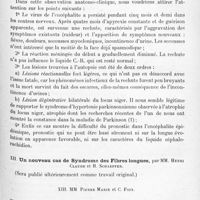 0853 - Page 775 - Société de neurologie de Paris. Séance du 1er juillet 1920. Communications et présentations. XI. Encéphalite léthargique avec syndrome parkinsonnien et catatonie. Rechute tardive. Vérification anatomique, par MM. C. Tretiakoff et F. Bremer / XII. Un nouveau cas de syndrome des fibres longues, par MM. Henri Claude et H. Schaeffer / XIV. Le liquide céphalo-rachidien dans l'encéphalite épidémique, par M. P. Boveri...
