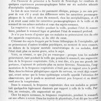 0856 - Page 778 - Société de neurologie de Paris. Séance du 1er juillet 1920. Communications et présentations. XIV. Le liquide céphalo-rachidien dans l'encéphalite épidémique, par M. P. Boveri... / XV. La respiration des encéphalitiques, par M. Antonio Mendicini...