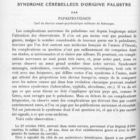 0880 - Page 800 - Mémoires originaux. Neurologie. III. Syndrome cérébelleux d'origine palustre, par Papastratigakis...