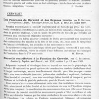 0915 - Page 833 - Analyses. Neurologie. Études spéciales. Chirurgie crânio-cérébrale. Des résultats de la prothèse crânienne. Indications et contre-indications, par Estor, Faure-Beaulieu et Mlle Sentis. Réunion médico-chirurgicale de la 16e Région..., in Montpellier médical... / Cervelet. Les fonctions du cervelet et des organes voisins, par E. Rothlin. Correspondenz Blatt f. Schweizer Aerzte... / Nouvelle contribution à la fonction du cervelet, par G. Jelgersma. Journal f. Psychol. und Neurol...