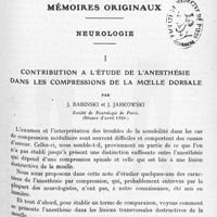 0947 - Page 865 - Mémoires originaux. Neurologie. I. Contribution à l'étude de l'anesthésie dans les compressions de la moelle dorsale, par J. Babinski et J. Jarkowski. Société de neurologie de Paris (Séance d'avril 1920)