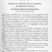 1017 - Page 933 - XXIVe Congrès des aliénistes et neurologistes de France et des pays de langue française. Session de Strasbourg (2-7 août 1920). Résumé du rapport sur la question de psychiatrie. Les psychoses post-oniriques, par M. Delmas... Discussion sur les psychoses post-oniriques / Résumé du rapport sur la question de médecine légale. Les maladies mentales professionnelles, par E. Coulonjou...