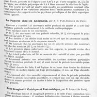 1033 - Page 949 - XXIVe Congrès des aliénistes et neurologistes de France et des pays de langue française. Session de Strasbourg (2-7 août 1920). Communications diverses. II. Psychiatrie. Les formes mentales de l'encéphalite épidémique, par MM. Marcel Briand et A. Rouquier... / États d'excitation et variations urinaires, par M. Gelma / La puberté chez les anormaux, par M. G. Paul-Boncour... / État imaginatif onirique et post-onirique, par M. Logre...