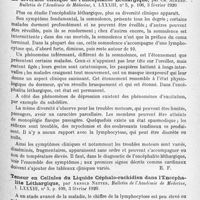 1129 - Page 1045 - Analyses. Neurologie. Études spéciales. Épidémiologie. Sur la composition chimique du liquide céphalo-rachidien dans un cas d'encéphalite léthargique, par Pierre Marie et Mestrezat. Bulletin de l'Académie de médecine... / La diversité clinique de l'encéphalite léthargique, par Ch. Achard. Bulletin de l'Académie de médecine... / Teneur en cellules du liquide céphalo-rachidien dans l'encéphalite léthargique, par Arnold Netter. Bulletin de l'Académie de médecine...