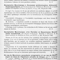 1132 - Page 1048 - Analyses. Neurologie. Études spéciales. Épidémiologie. États méningés avec narcolepsie et encéphalite léthargique, par Henri Claude. Bulletins et mémoires de la Société médicale des hôpitaux de Paris... / Un cas d'encéphalite léthargique, par A David. Bulletins et mémoires de la Société médicale des hôpitaux de Paris... / Encéphalite myoclonique à secousses prédominantes abdomino-diaphragmatiques, par Sicard et Kudelski. Bulletins et mémoires de la Société médicale des hôpitaux de Paris... / Encéphalite myoclonique avec parésies et hypertonies musculaires transitoires, par Sicard et Kudelski. Bulletins et mémoires de la Société médicale des hôpitaux de Paris... / Un cas de myoclonie ascendante progressive et un cas de chorée aiguë au cours de l'épidémie actuelle de grippe, par P. Carnot et Ch. Gardin. Bulletins et mémoires de la Société médicale des hôpitaux de Paris...