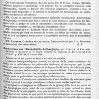 1139 - Page 1055 - Analyses. Neurologie. Études spéciales. Épidémiologie. L'encéphalite aiguë chez les enfants, par J. Comby. Bulletins et mémoires de la Société médicale des hôpitaux de Paris... / L'encéphalite léthargique, par Paul Courmont. Société médicale des hôpitaux de Lyon... / Recherches sur l'encéphalite léthargique, par Harvier et Levaditi. Bulletins et mémoires de la Société médicale des hôpitaux de Paris...