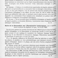1140 - Page 1056 - Analyses. Neurologie. Études spéciales. Épidémiologie. Recherches sur l'encéphalite léthargique, par Harvier et Levaditi. Bulletins et mémoires de la Société médicale des hôpitaux de Paris... / Suite de la discussion sur l'encéphalite léthargique, par J. Lépine. Société médicale des hôpitaux de Lyon... / Un cas d'encéphalite léthargique, avec mouvements athétosochoréiques, lymphocytose persistante et paralysies oculaires, par Marcel Labbé et Hutinel. Bulletins et mémoires de la Société médicale des hôpitaux de Paris...