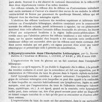 1146 - Page 1062 - Analyses. Neurologie. Études spéciales. Épidémiologie. Les troubles des réflexes dans l'encéphalite léthargique, par Georges Guillain. Bulletin de l'Académie de médecine... / L'hyperglycorachie dans l'encéphalite léthargique, par Cl. Dopter. Bulletin de l'Académie de médecine...