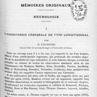 1157 - Page 1073 - Mémoires originaux. Neurologie. I. L'anesthésie cérébrale de type longitudinal, par G. Calligaris...