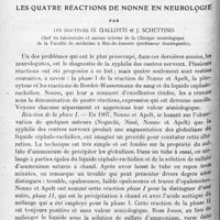 1168 - Page 1084 - Mémoires originaux. Neurologie. II. Les quatre réactions de nonne en neurologie, par les Docteurs O. Gallotti et J. Schettino...