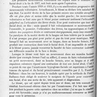 1198 - Page 1114 - Société de neurologie de Paris. Séance du 4 novembre 1920. Communications et présentations. X. Présentation d'un blessé opéré depuis trois ans et demi d'une anastomose hypoglosso-faciale, par M. P. Lecène / X bis. Note complémentaire : examen électrique (6 novembre 1920), par M. G. Bourguignon...
