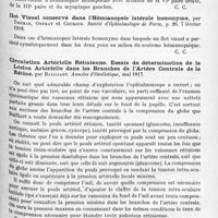 1237 - Page 1153 - Analyses. Neurologie. Études spéciales. Organes des sens. Le centre cortical de la vision et les radiations optiques. Les hémianopsies de guerre et la projection rétinienne cérébrale, par Monbrun. Archives d'ophtalmologie... / Hémianopsie bitemporale par traumatisme de guerre, par Bollack. Société d'ophtalmologie... / Ilot visuel conservé dans l'hémianopsie latérale homonyme, par Thomas, Onfray et Courjon. Société d'ophtalmologie de Paris... / Circulation artérielle rétinienne. Essais de détermination de la lésion artérielle dans les branches de l'artère centrale de la rétine, par Bailliart. Annales d'oculistique...