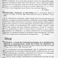 1243 - Page 1159 - Analyses. Neurologie. Études spéciales. Organes des sens. Ophtalmoplégie nucléaire, facies d'Hutchinson, par P. Jeandelize. Société de médecine de Nancy... Revue médicale de l'Est... / Microphtalmie, colobome et choroïdite, par Jeandelize. Société de médecine de Nancy... Revue médicale de l'Est... / Moelle. Contribution à l'étude de l'anatomo-pathologie de la poliomyélite humaine et expérimentale, basée sur l'étude de l'épidémie de 1916 à New-York City, par Hubert S. Howe. Journal of nervous and mental Diseases...