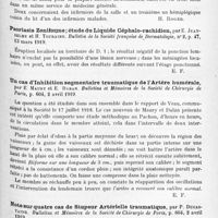 1251 - Page 1167 - Analyses. Neurologie. Études spéciales. Nerfs périphériques. Nature et pathogénie du zona. Son unicité. Fièvre zoster et éruptions zostériformes, par Émile Boix. Anales de la Facultad di Medicina de Montevideo... / A propos d'une petite épidémie de zona, par Jean Montagne. Thèse de Montpellier..., 1918 / Psoriasis zoniforme ; étude du liquide céphalo-rachidien, par E. Jeanselme et H. Touraine. Bulletin de la Société française de dermatologie... / Un cas d'inhibition segmentaire traumatique de l'artère humérale, par E. Maury et E. Daban. Bulletins et mémoires de la Société de chirurgie de Paris... / Note sur quatre cas de stupeur artérielle traumatique, par P. Ducastaing. Bulletins et mémoires de la Société de chirurgie de Paris...