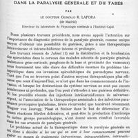 1275 - Page 1191 - Mémoires originaux. Neurologie. II. Le diagnostic précoce dans la paralysie générale et du tabes, par le Docteur Gonzalo R. Lafora...