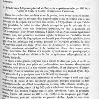 1285 - Page 1201 - Société de neurologie de Paris. Séance du 2 décembre 1920. Communications et présentations. I. Infantilisme dit hypophysaire par tumeur du IIIe ventricule. Intégrité de l'hypophyse, par MM. Lereboullet, J. Mouzon et Cathala (Présentations de pièces) / II. Syndrome adiposo-génital et polyurie expérimentale, par MM. Jean Camus et Gustave Roussy (Présentation d'animaux)
