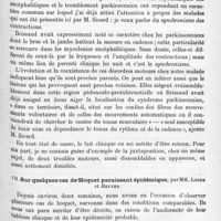 1295 - Page 1211 - Société de neurologie de Paris. Séance du 2 décembre 1920. Communications et présentations. VI. Deux séquelles encéphalitiques juxtaposées chez un même sujet : secousses myocloniques à droite ; tremblement parkinsonnien à gauche, par M. Henry Meige / VII. Sur quelques cas de hoquet paraissant épidémique, par MM. Logre et Heuyer