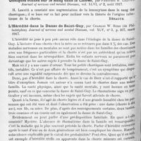1334 - Page 1250 - Analyses. Neurologie. Études spéciales. Névroses. Un cas d'hémichorée de Sydenham, par Rauzier, J. Baumel et G. Giraud. Société des sciences médicales et biologiques de Montpellier et du Languedoc méditerranéen... Montpellier médical... / Chorée syphilitique guérie par le traitement mercuriel, par G. Milian. Bulletin de la Société française de dermatologie... / Quelques études sur le sang dans la chorée, par Frédéric H. Leavitt. Journal of nervous and mental Diseases... / L'hérédité dans la danse de Saint-Guy, par Charles W. Burr... Journal of nervous and mental Diseases... / Esquisse et éléments du traitement du bégaiement, par Anne Bradstreet Stedman. Boston medical and surgical Journal...
