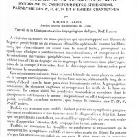 0039 - Page 33 - Mémoires originaux. Neurologie. III. Sur la propagation intracrânienne des sarcomes de la trompe d'Eustache. Syndrome du carrefour petro-sphénoïdal. Paralysie des 2e, 3e, 4e, 5e et 6e paires crâniennes, par Maurice Jacob... Travail de la Clinique oto-rhino-laryngologique de Lyon, Prof. Lannois