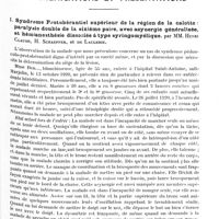 0083 - Page 73 - Société de neurologie de Paris. Séance du 6 janvier 1921. Allocution de M. Henri Claude, président / Communications et présentations. I. Syndrome protubérantiel supérieur de la région de la calotte : paralysie double de la sixième paire, avec asynergie généralisée, et hémianesthésie dissociée à type syringomyélique, par MM. Henri Claude, H. Schaeffer, et de Laulerie