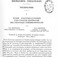 0155 - Page 145 - Mémoires originaux. Neurologie. I. Étude anatomo-clinique d'un cancer généralisé des méninges cérébro-spinales, par Ivan Bertrand..., Louis Aronson... Travail de la Clinique des maladies du système nerveux. Professeur : Pierre Marie