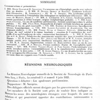 0181 - Page 169 - Société de neurologie de Paris. Séance du 3 février 1921. Sommaire / Réunions neurologiques