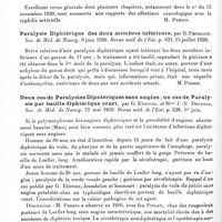 0420 - Page 402 - Analyses. Neurologie. Études spéciales. Infections et intoxications. Note sur la débilité et l'atrophie congénitales syphilitiques et leur traitement, par A. Lesage et Kourianski, Le Nourrisson... / Artérites et syphilis, par Jean Benech. Revue méd. de l'Est... / Paralysie diphtérique des deux membres inférieurs, par R. Froelich. Soc. de méd. de Nancy... Revue méd. de l'Est... / Deux cas de paralysies diphtériques sans angine ; un cas de paralysie par bacille diphtérique court, par G. Etienne, et Mme J.-R. Druesne, Soc. de méd. de Nancy... Revue méd. de l'Est... / L'accoutumance rapide aux poisons vermineux (tachysynéthie, tachyphylaxie, skeptophylaxie), par J. Parisot et P. Simonin. Réunion biolog. de Nancy... Revue méd. de l'Est...