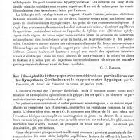 0424 - Page 406 - Analyses. Neurologie. Études spéciales. Encéphalite épidémique. L'encéphalite léthargique, par G. Marinesco, Spitalul... / Sur l'encéphalite léthargique avec considérations particulières sur les symptômes cérébelleux et le supposé centre hypnique, par O. Fragnito, R. Acad. dei Fisiocril. in Siena...