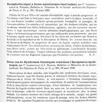 0429 - Page 411 - Analyses. Neurologie. Études spéciales. Encéphalite épidémique. Encéphalite myoclonique du type alterne, par J. A. Sicard et Kudelski. Bulletins et mémoires de la Société médicale des hôpitaux de Paris... / Encéphalite aiguë à forme myoclonique chez l'enfant, par P. Lereboullet et A. Foucart, Bulletins et mémoires de la Société médicale des hôpitaux de Paris... / Deux cas de syndromes choréiques vrais dans l'encéphalite épidémique, par P. Lereboullet et J. Mouzon, Bulletins et mémoires de la Société médicale des hôpitaux de Paris...