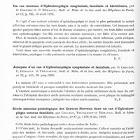 0506 - Page 488 - Analyses. Neurologie. Études spéciales. Nerfs crâniens. Contribution à l'histoire d'une famille atteinte d'ophtalmoplégie congénitale dans trois générations, par O. Crouzon et P. Béhague, Bull. et mém. de la Soc. méd. des hôpitaux de Paris... / Un cas nouveau d'ophtalmoplégie congénitale, familiale et héréditaire, par O. Crouzon et P. Béhague, Bull. et mém. de la Soc. méd. des hôpitaux de Paris... / Autopsie d'un cas d'ophtalmoplégie congénitale et familiale, par O. Crouzon et P. Béhague et Trétiakoff, Bull. et mém. de la Soc. méd. des hôpitaux de Paris... / Etude anatomo-pathologique des centres nerveux dans un cas d'ophtalmoplégie externe familiale, par Crouzon, Trétiakoff et Béhague, Bull. et mém. de la Soc. méd. des hôpitaux de Paris...