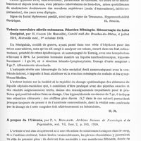 0511 - Page 493 - Analyses. Neurologie. Études spéciales. Infections et intoxications. Les neurorécidives syphilitiques après traitement par les arsenobenzols (Etude clinique), par Euzière, Margarot et Pietri, Sud méd... / Un cas de tétanie post-typhoïdique, par Payan et Gasquet. Marseille méd... / Urémie convulsive fébrile méconnue. Réaction méningée. Hémorragie du lobe occipital, par H. Roger..., Comité méd. des Bouches-du-Rhône..., Marseille méd... / A propos de l'urémie, par P. v. Monakow. Archives suisses de neurologie et de psychiatrie...