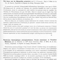 0525 - Page 507 - Analyses. Neurologie. Études spéciales. Dystrophies. La tache bleue mongolique chez les enfants européens, par J. Comby, Archives de médecine des enfants... / Sur deux cas de myopathie primitive, par C. J. Parhon. Bull. et mém. de la Soc. de neurol., psychiatr. et psychol. de Jassy... / Syndrome dystrophique pluriglandulaire, facies simiesque et troubles mentaux, par A. Stocker et Mme Alice Stocker. Bull. et mém. de la Soc. Neurol., psychiatr. et psychol. de Jassy...