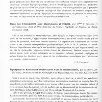 0526 - Page 508 - Analyses. Neurologie. Études spéciales. Dystrophies. Sur un cas de macromastie chez une idiote, par C. I. Parthon, C. Uréchia et A. Popéa. Revista Stinlelor méd... / Deux cas d'imbécillité avec macromastie et obésité, par Mlles M. Senghie et E. Toporecso. Bull. et mém. de la Soc. de neurol., psychiatr. et psychol. de Jassy... / Myokymie et altérations musculaires dans la sclérodermie, par S. Neumark... Archives suisses de neurologie et de psychiatrie...