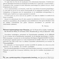 0527 - Page 509 - Analyses. Neurologie. Études spéciales. Dystrophies. Myokymie et altérations musculaires dans la sclérodermie, par S. Neumark... Archives suisses de neurologie et de psychiatrie... / Myotonie hypertrophique type Thomsen, par H. Roger et G. Aymès. Comité méd. des Bouches-du-Rhône..., Marseille méd... / Sur une variété singulière d'amyotrophie familiale, par Crouzon et Bouttier. Bull. et mém. de la Soc. méd. des hôpitaux de Paris...