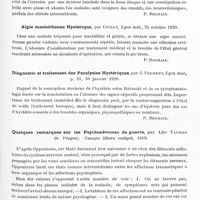 0531 - Page 513 - Analyses. Neurologie. Études spéciales. Névroses. Le syndrome atonique des voies digestives chez les nerveux. Etude de radiologie clinique, par F. Barjon, Lyon méd... / Algie mastoïdienne hystérique, par Collet, Lyon méd... / Diagnostic et traitement des paralysies hystériques, par J. Froment, Lyon méd... / Quelques remarques sur les psychonévroses de guerre, par Léo Taussig... Casopis lékaru ceskych, 1919