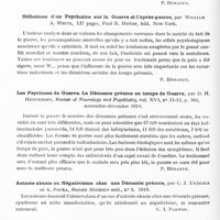 0540 - Page 522 - Analyses. Psychiatrie. Études générales. Sémiologie. Méthodes d'examen neuro-psychiatrique, par August Wimmer..., Masly Cy, éditeurs à St-Louis U.S.A., 1919 / Réflexions d'un psychiatre sur la guerre et l'après-guerre, par William A. White..., Paul B. Hoeber, édit. New-York / Les psychoses de guerre. La démence précoce en temps de guerre, par D. H. Henderson, Review of Neurology and Psychiatry... / Astasie-abasie ou négativisme chez une démente précoce, par C. J. Uréchia et A. Popéa, Revista Stiintelor méd... / Un amoureux des mannequins de cire, par J. Euzière et J. Margarot. Soc. des Sc. méd. et biol. de Montpellier et Languedoc..., Montpellier méd...