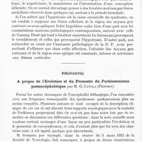 0716 - Page 694 - Réunion neurologique annuelle (3-4 juin 1921). Discussion. Diagnostic. Syndrome parkinsonien dans la démence précoce, par MM. Dide, Guiraud, Lafage / Pronostic. A propos de l'évolution et du pronostic du parkinsonisme postencéphalitique, par M. Catola...